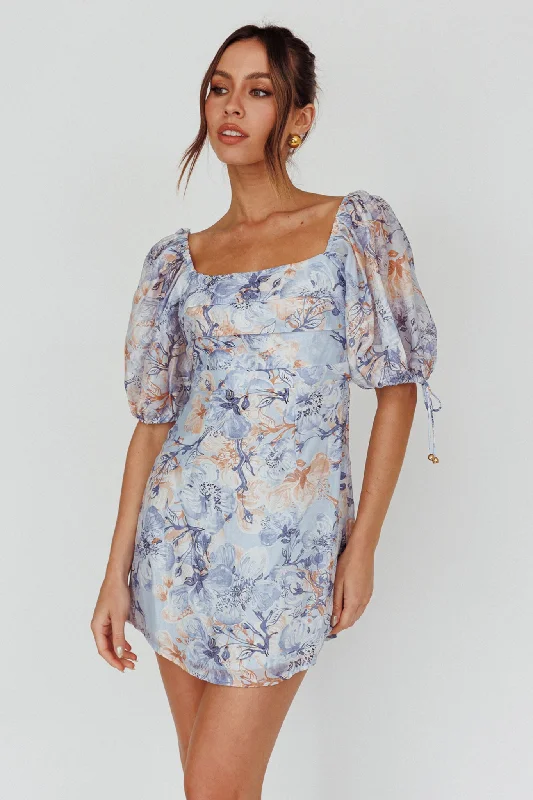 Addicted To Love Pleated Bust Dress Floral Blue/Mocha