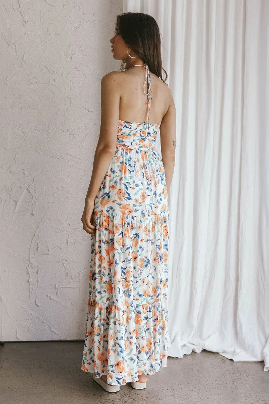 Asiah Halterneck Maxi Dress Floral Orange