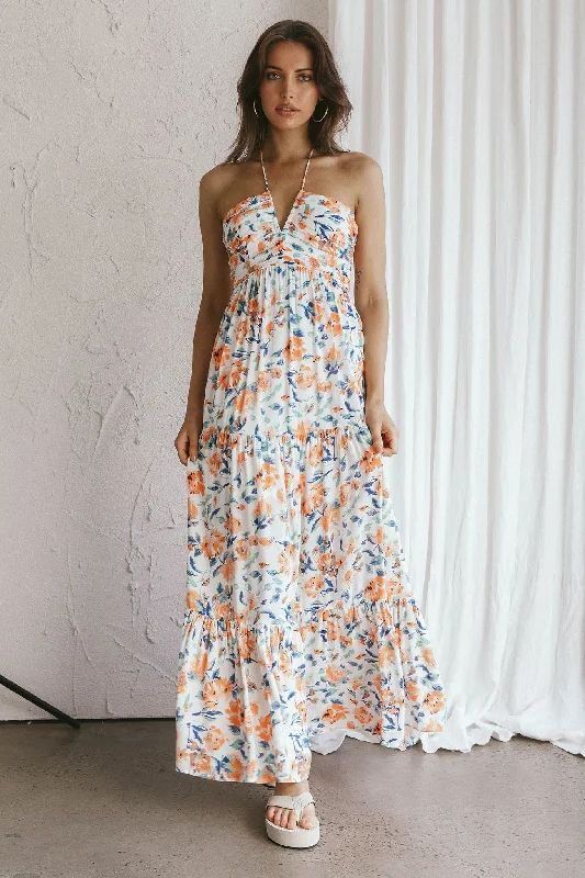 Asiah Halterneck Maxi Dress Floral Orange