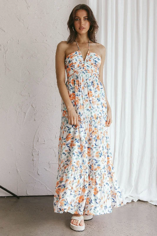 Asiah Halterneck Maxi Dress Floral Orange