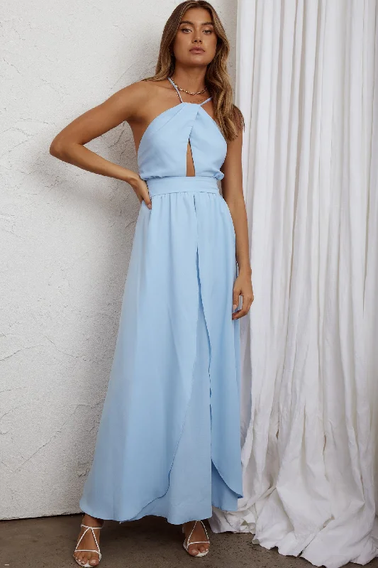 Athena High Split Maxi Dress Steel Blue