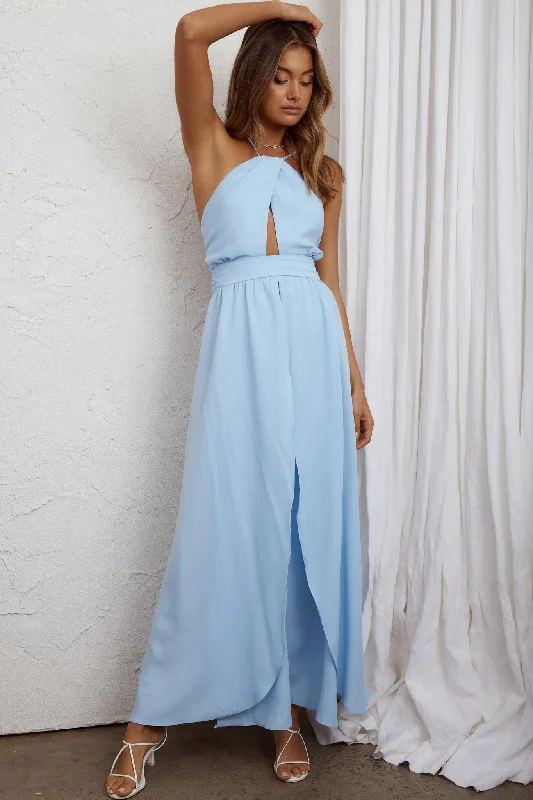 Athena High Split Maxi Dress Steel Blue