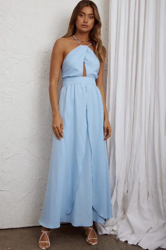 Athena High Split Maxi Dress Steel Blue