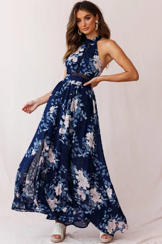 Baylor Floral Halterneck Maxi Dress Navy