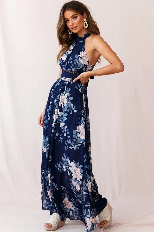 Baylor Floral Halterneck Maxi Dress Navy