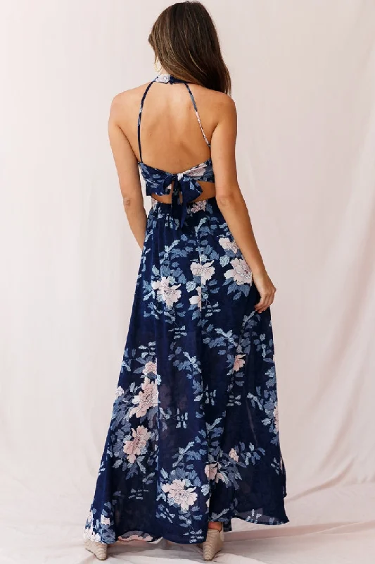 Baylor Floral Halterneck Maxi Dress Navy