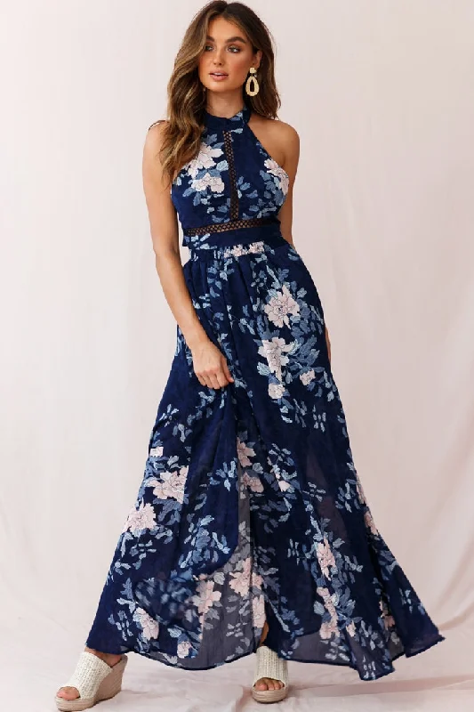 Baylor Floral Halterneck Maxi Dress Navy