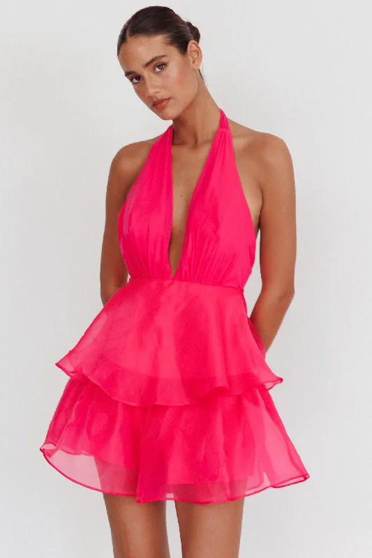 Behati Tiered Ruffles Halter Neck Romper Rose