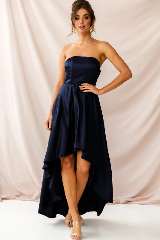 Belle Strapless High-Low Hem Dress Navy