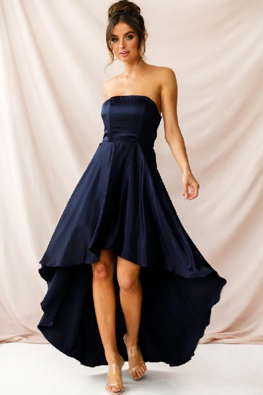 Belle Strapless High-Low Hem Dress Navy