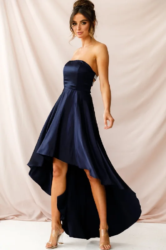 Belle Strapless High-Low Hem Dress Navy