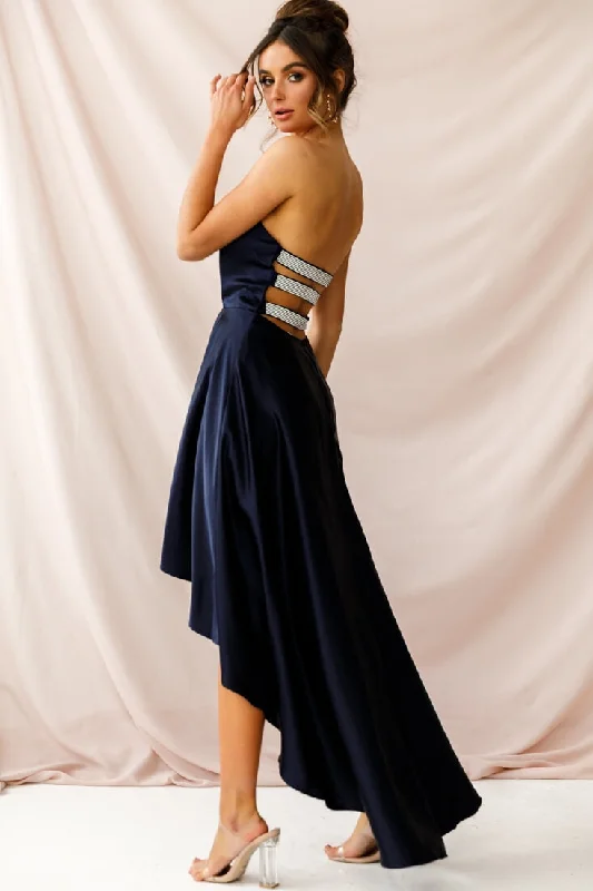 Belle Strapless High-Low Hem Dress Navy