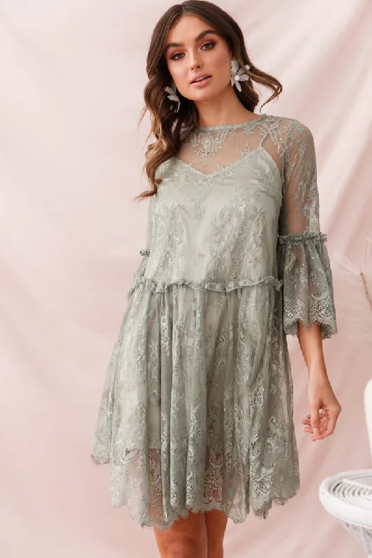 Birdie Lace Overlay Swing Dress Pistachio