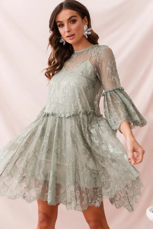 Birdie Lace Overlay Swing Dress Pistachio