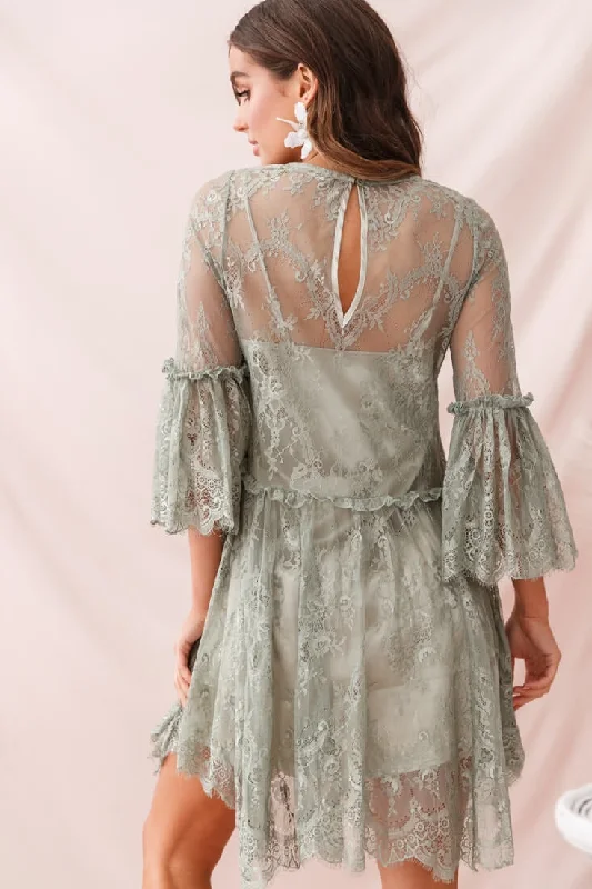 Birdie Lace Overlay Swing Dress Pistachio