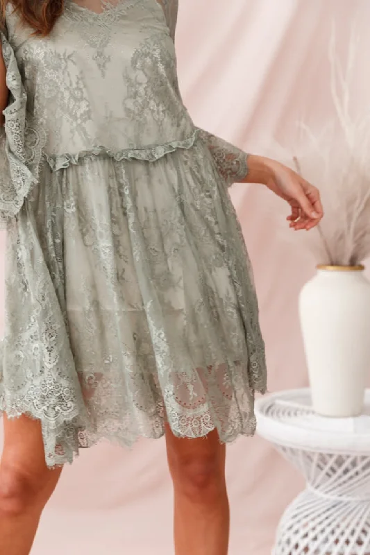 Birdie Lace Overlay Swing Dress Pistachio