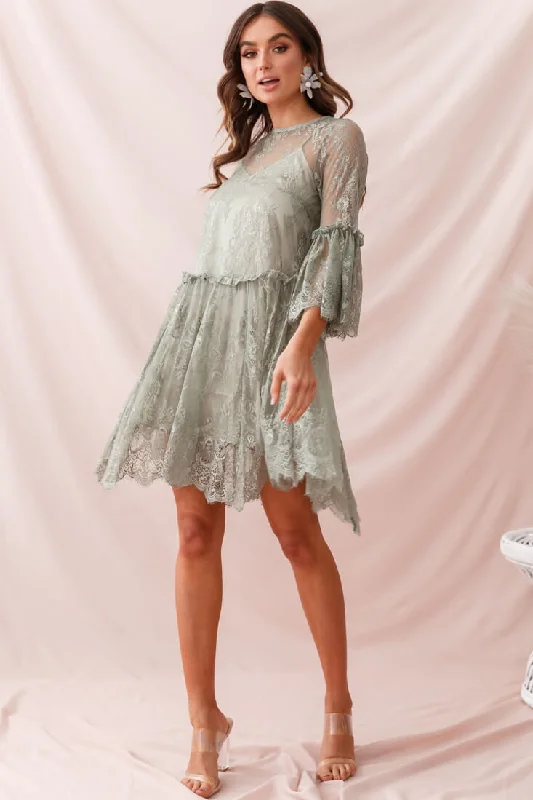 Birdie Lace Overlay Swing Dress Pistachio