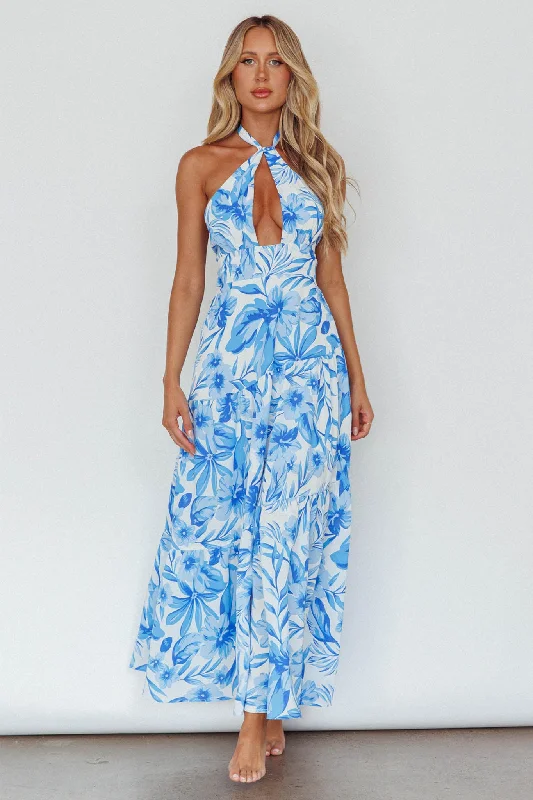 Bondi Keyhole Bust Maxi Dress Floral Blue