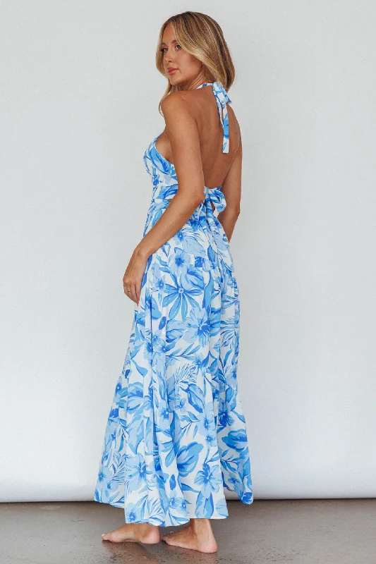 Bondi Keyhole Bust Maxi Dress Floral Blue