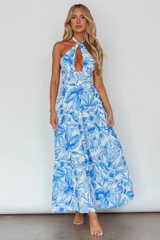 Bondi Keyhole Bust Maxi Dress Floral Blue