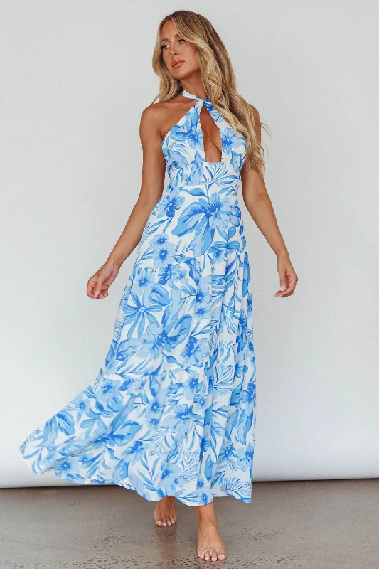 Bondi Keyhole Bust Maxi Dress Floral Blue