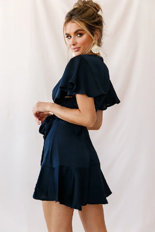 Cami Angel Sleeve Faux Wrap Dress Navy