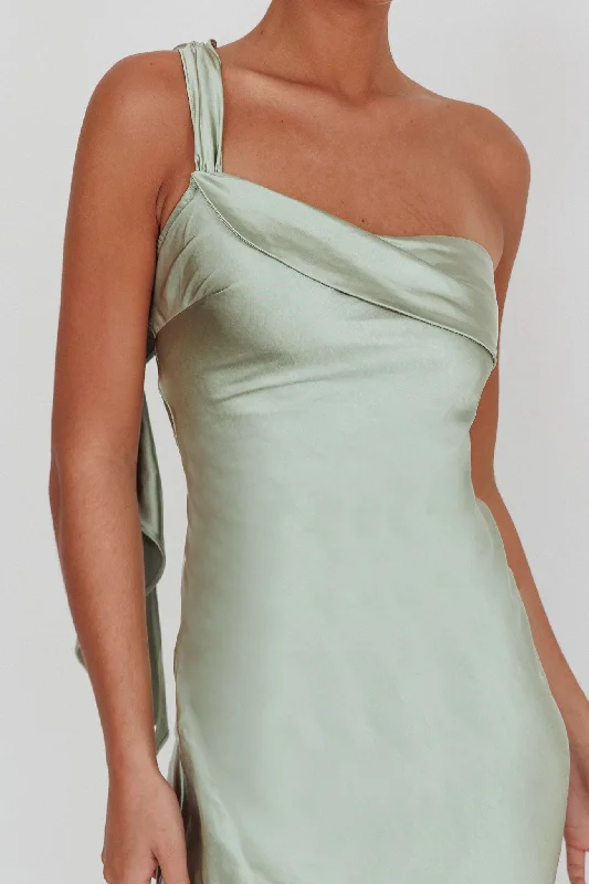 Carmel One-Shoulder Sash Maxi Dress Sage