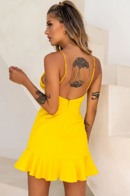 Chicago Pleated Bust Cami Strap Dress Yellow