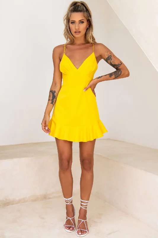 Chicago Pleated Bust Cami Strap Dress Yellow