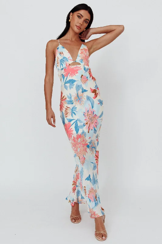 Dance Again Cut-Out Back Maxi Dress Floral Blue