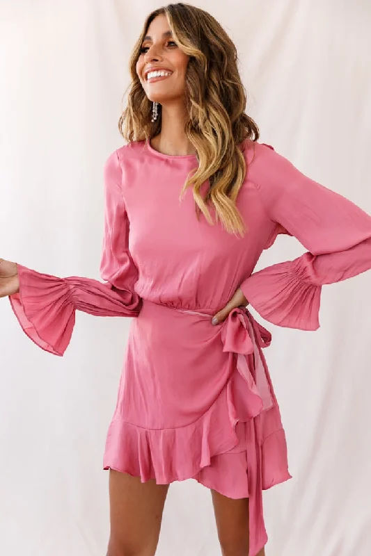 Darla Long Sleeve Satin Dress Rose