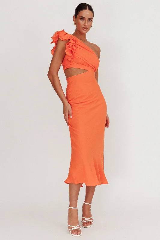 Deanna One-Shoulder Ruffle Maxi Dress Orange