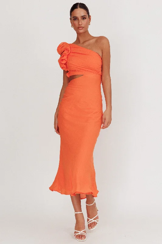 Deanna One-Shoulder Ruffle Maxi Dress Orange