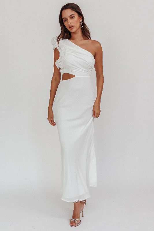 Deanna One-Shoulder Ruffle Maxi Dress White