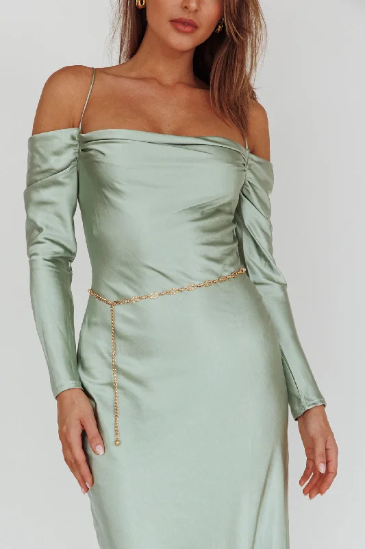 Ellory Long Sleeve Off-Shoulder Dress Sage