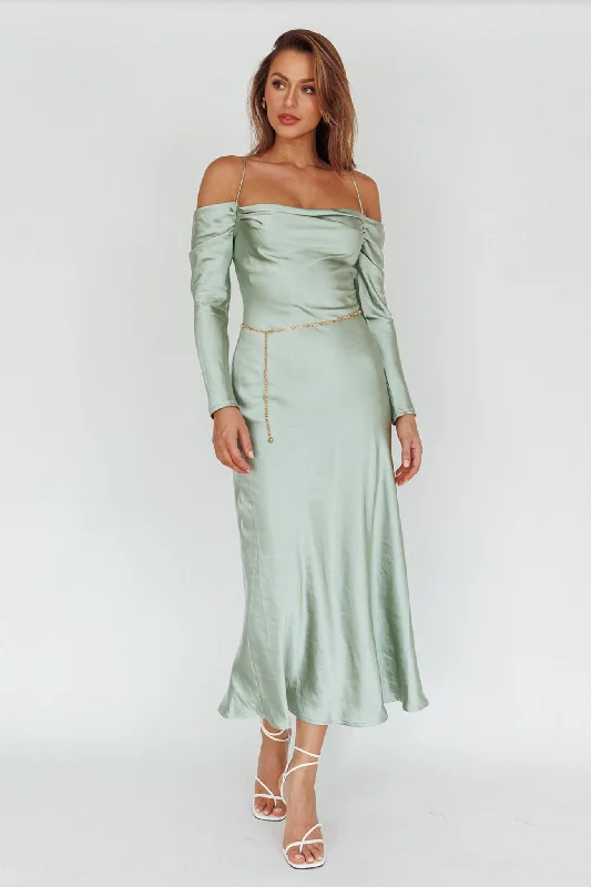 Ellory Long Sleeve Off-Shoulder Dress Sage