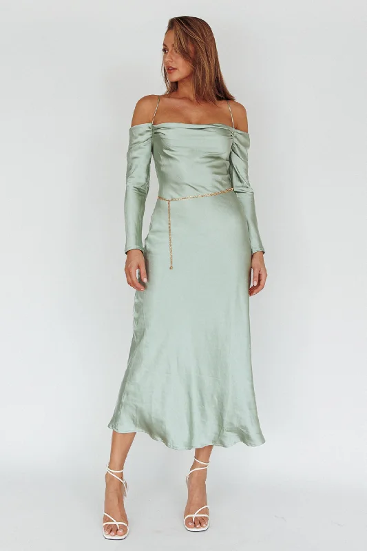 Ellory Long Sleeve Off-Shoulder Dress Sage