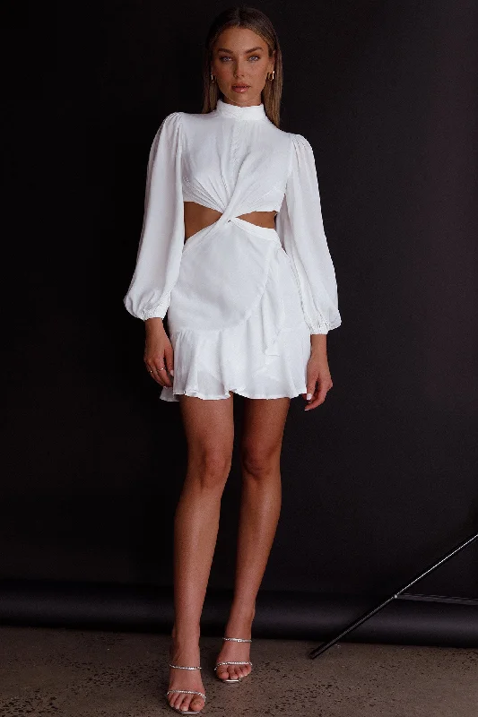 Feels Like Home Long Sleeve Cut-Out Dress White