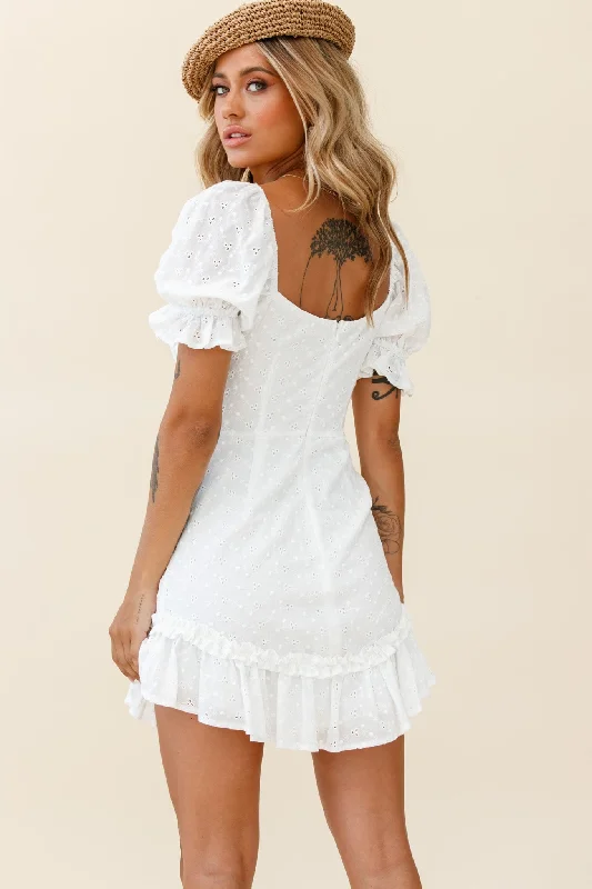 Hayden Puff Sleeve Eyelet Embroidery Dress White