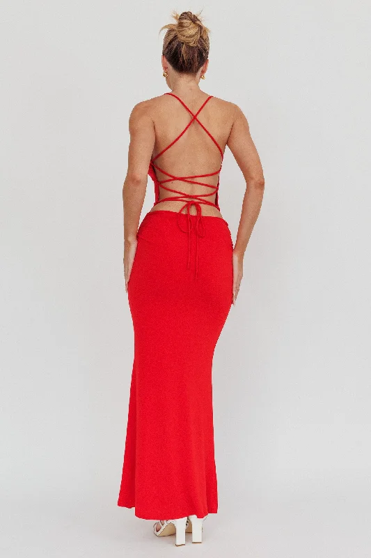 Ignite Rosette Backless Maxi Dress Cherry