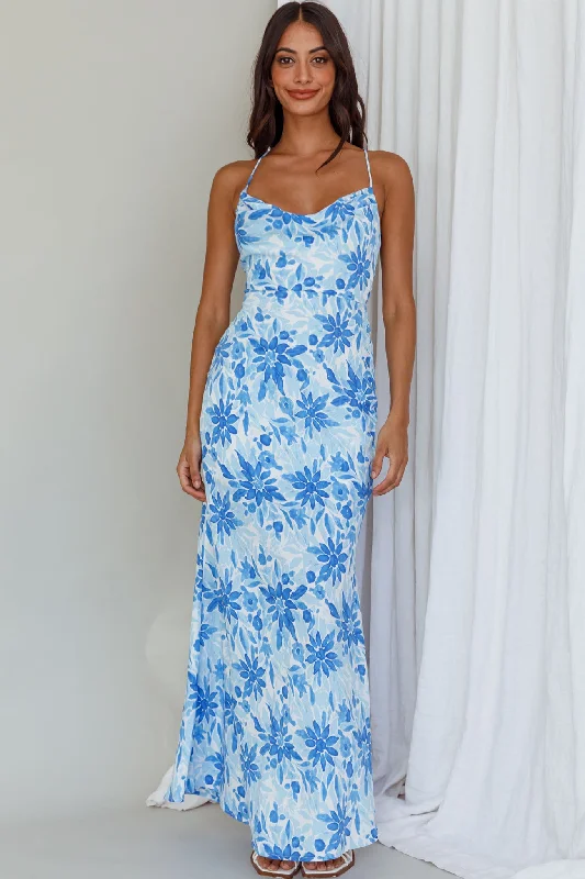 Janaina Tie-Up Back Maxi Dress Floral Blue