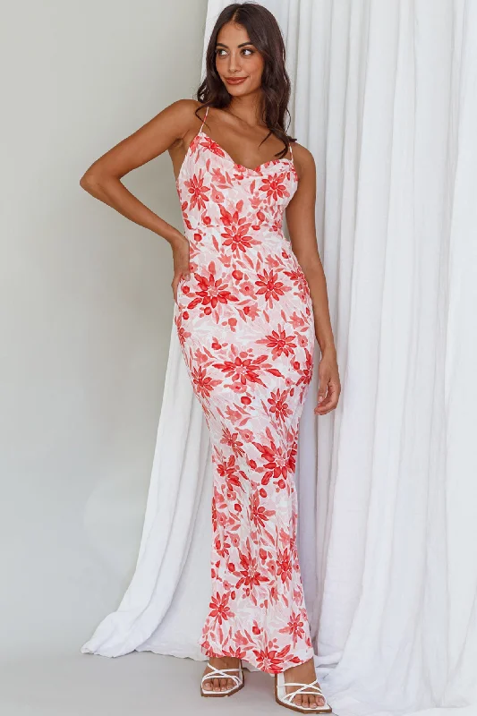 Janaina Tie-Up Back Maxi Dress Floral Red