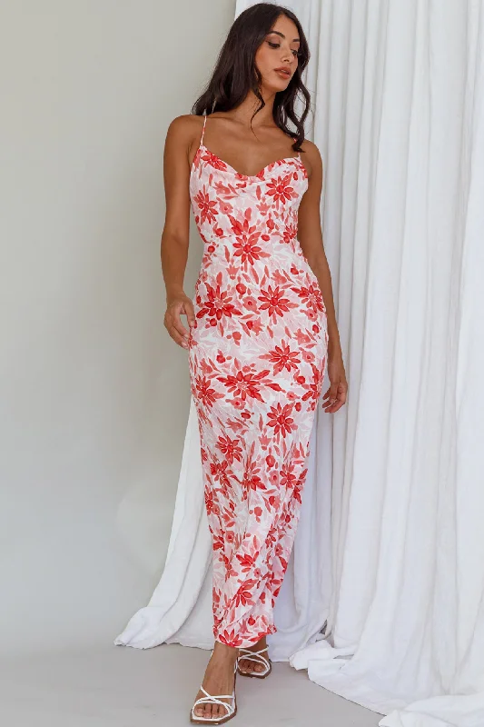 Janaina Tie-Up Back Maxi Dress Floral Red