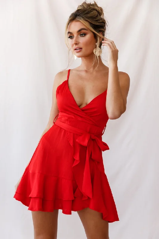 Khandi Wrap Ruffle Dress Red