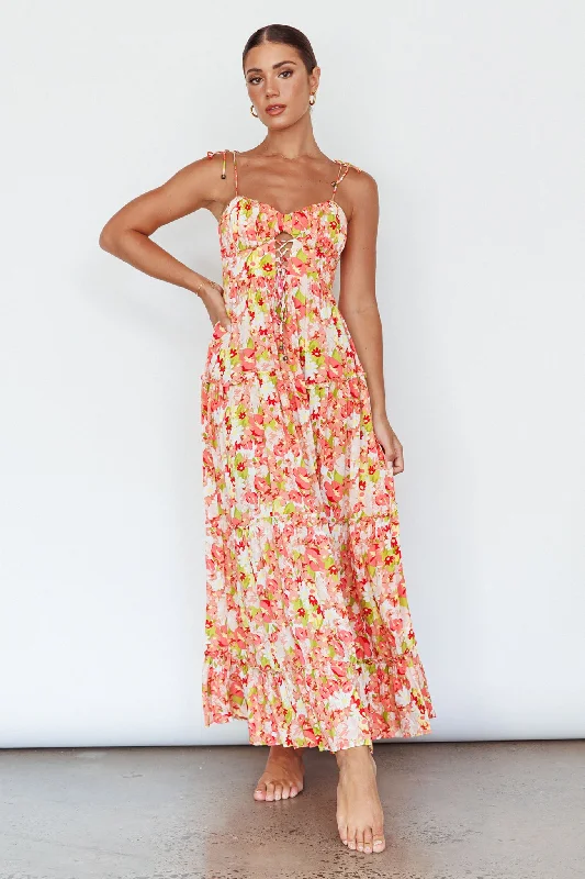 Kinlee Lace-Up Bodice Maxi Dress Floral Pink