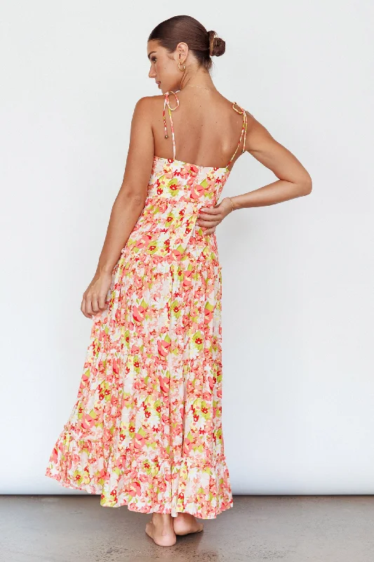 Kinlee Lace-Up Bodice Maxi Dress Floral Pink