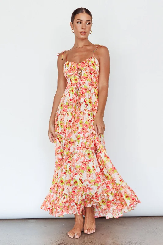 Kinlee Lace-Up Bodice Maxi Dress Floral Pink