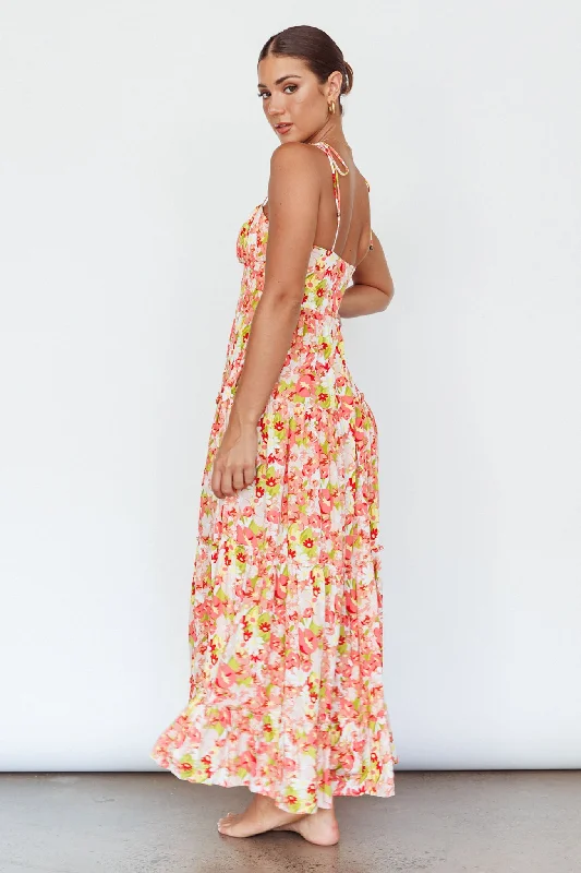 Kinlee Lace-Up Bodice Maxi Dress Floral Pink