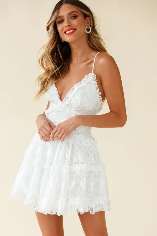 Laney Low Back Cami Strap Dress Floral Lace White