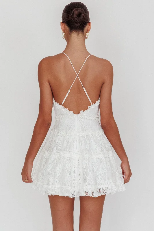 Laney Low Back Cami Strap Dress Lace White